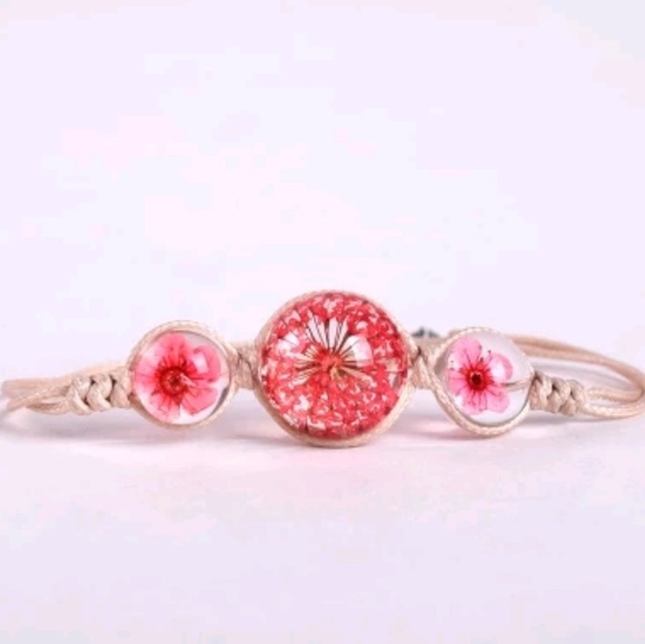 ADJUSTABLE DRY FLOWER BRACELET GLASS BALL - Picture 1 of 1